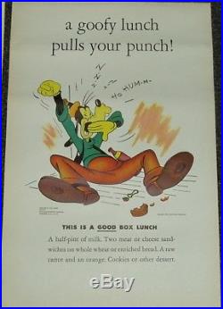 1943 Walt Disney's Goofy Nutrition Poster Distributed Only In California Ww2