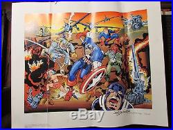 1990 CAPTAIN AMERICA 50th Birthday Print SIGNED by Stan Lee Kirby & Simon GD 2.0