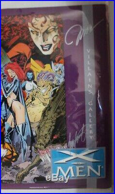 1992 X Men Villains Gallery Poster Signed Jim Lee Chris Claremont 22 X 34 Oop