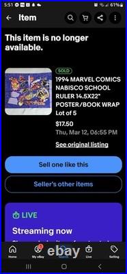 1994 MARVEL COMICS NABISCO SCHOOL RULER 14.5X22 POSTER/BOOK WRAP Lot of 5