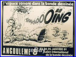 8ème SALON de la BD ANGOULÊME 1981 Affiche originale entoilée FRANQUIN 57x44cm