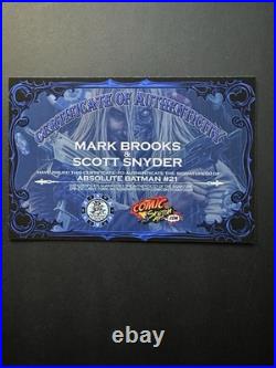 Absolute Batman #21 Mark Brooks 2X Signed Snyder LTD 650 COA + Signed Poster