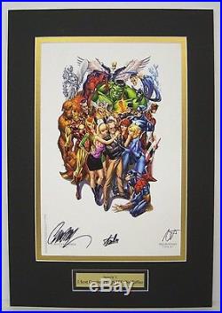 Art poster Signed by J. Scott CAMPBELL, Stan LEE, Nei RUFFINO, matted