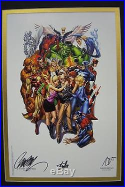 Art poster Signed by J. Scott CAMPBELL, Stan LEE, Nei RUFFINO, matted
