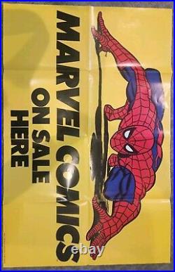 BIG 34x22 SPIDER-MAN, MARVEL COMICS ON SALE HERE Promotional POSTER/SIGN 1985