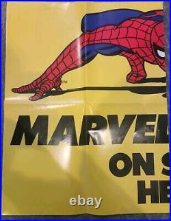 BIG 34x22 SPIDER-MAN, MARVEL COMICS ON SALE HERE Promotional POSTER/SIGN 1985