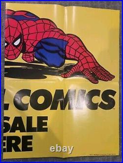 BIG 34x22 SPIDER-MAN, MARVEL COMICS ON SALE HERE Promotional POSTER/SIGN 1985