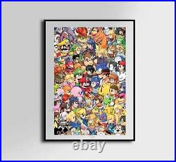 Cartoon characters pokemon, mario, donkey kong art canvas poster home decor