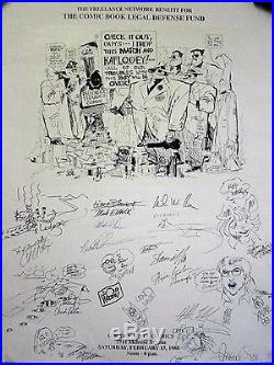 Comic Book Legal Defense Fund 1988 Political Protest Poster Signed by 20 Artists