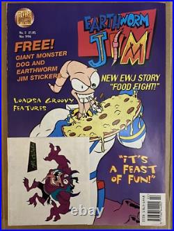 Earthworm Jim #2 Newsstand 1996 Comic Book Stickers and Poster Intact