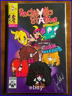 Eric Carr The Rockheads Autographed Comic Book, Promo Poster & Drum Skin Card