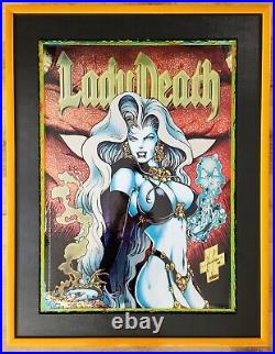 FRAMED 1995 Krome LADY DEATH Chromium Hologram Poster CHAOS + Comic Book + Card