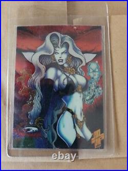 FRAMED 1995 Krome LADY DEATH Chromium Hologram Poster CHAOS + Comic Book + Card