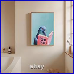 Funny Bathroom Art Pigeon Reading Pooping on People Book Wall Art