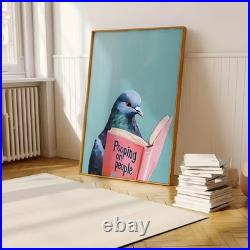 Funny Bathroom Art Pigeon Reading Pooping on People Book Wall Art