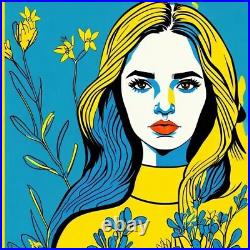 Help For Ukraine Donation Poster Art Print Oil Art Comic Book Blue Yellow Girl