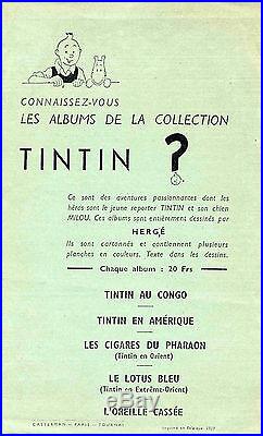 Hergé Tintin page publicitaire 1937 TBE