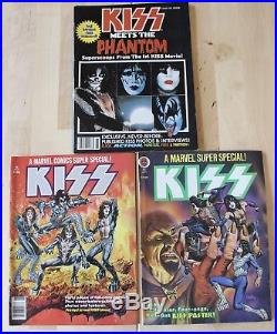 Kiss Marvel Comic Book #1 & 2 and Kiss Meets The Phantom Magazine with Posters