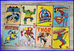 Lot of 8 Marvel/DC Comic Retro Tin Art Wall Decor (2007-2011) Collectible Set