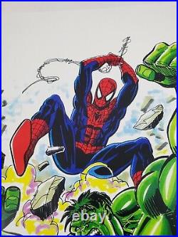Marvel Ent. 2009 Signed Comic Poster Hulk Spiderman Dare Devil Allen Saviuk Art