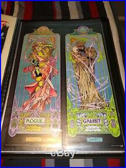 Marvel Gambit Rogue Poster Set Joe Quesada 1994 Art Nouveau Style 11 x 34 Xmen