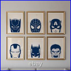 Minimalist Superhero Poster Set of 6 Wall Art Print Decor Modern Comic Book
