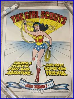 Poster Wonder Woman Girl Scouts DC Comics 1980 Recruiting Cartoon 20x25 Vtg