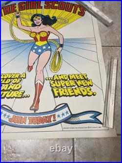 Poster Wonder Woman Girl Scouts DC Comics 1980 Recruiting Cartoon 20x25 Vtg