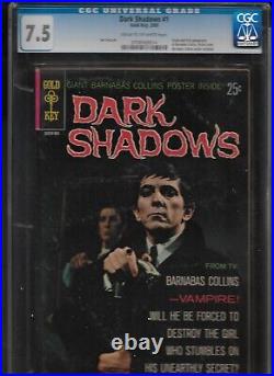 RARE 1969 1st ISSUE DARK SHADOWS WithPOSTER ATTACHED GOLD KEY COMIC CGC 7.5