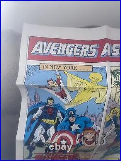 RARE AUTHENTIC 1985 MARVEL COMIC BOOK SHOP PROMO AVENGERS ASSEMBLE POSTER 34x22