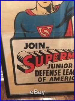 RARE ORIGINAL 1940s SUPERMAN JUNIOR DEFENSE LEAGUE OF AMERICA WARTIME POSTER