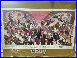 Rare Marvel Poster Mighty Heroes & Villains Signed By Alex Ross & John Romita