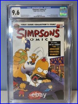 SIMPSONS COMICS #1 CGC 9.6 White Pages BONGO 1993 withPoster 1st Simpsons Comic
