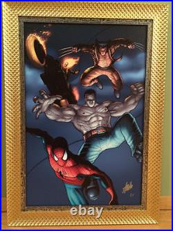STAN LEE signed SPIDER-MAN Marvel ORIGINAL COMIC Artwork CANVAS framed COA HULK