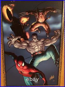 STAN LEE signed SPIDER-MAN Marvel ORIGINAL COMIC Artwork CANVAS framed COA HULK