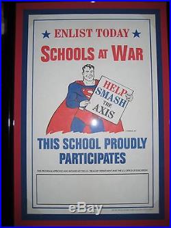 Superman Schools At War Poster Mint Unused Framed 1942