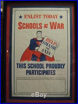Superman Schools At War Poster Mint Unused Framed 1942