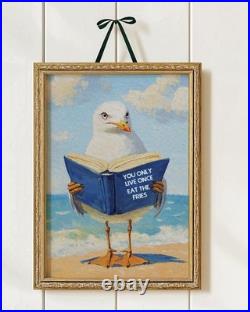 Seagull Reading Book Art Print Funny Coastal Bird Wall Decor Poster