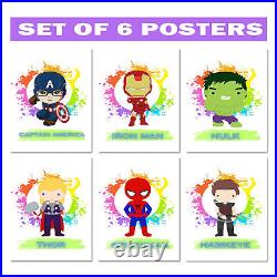 Set of 6 Avengers Superhero Posters Marvel Comics Kid's Room Wall Art Decor