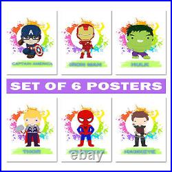 Set of 6 Avengers Superhero Posters Marvel Comics Kid's Room Wall Art Decor