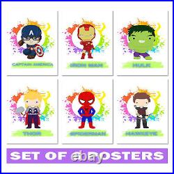 Set of 6 Avengers Superhero Posters Marvel Comics Kid's Room Wall Art Decor