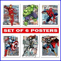 Set of 6 Marvel Superheroes Posters Avengers Character Colorful Wall Art Decor