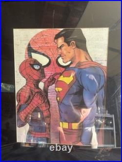 Signed Jeph LoebSpider-Man & Superman Poster Lot 2pc Marvel DC Comic Wall Art