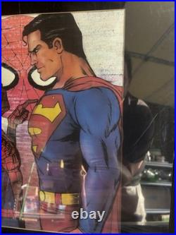Signed Jeph LoebSpider-Man & Superman Poster Lot 2pc Marvel DC Comic Wall Art