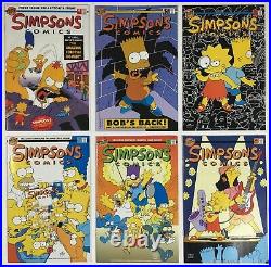 Simpsons Comics 1 2 3 4 5 6 with Poster / Dupe Dipkin Card Bongo Comics 1993-94