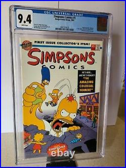 Simpsons Comics #1 CGC 9.4 Bongo Comics (11/1993) Key withposter