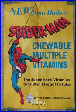 Spider-Man 1975 Hudson vitamins 23.5x36 inch in store promo poster one-of-a kind