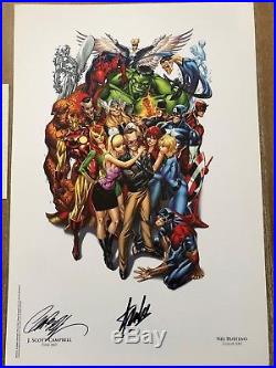 Stan Lee Marvel Character Poster Signed Stan Lee & J Scott Campbell w COA