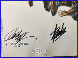 Stan Lee Marvel Character Poster Signed Stan Lee & J Scott Campbell w COA