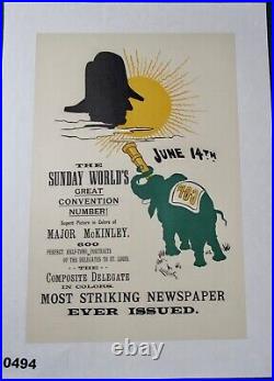 Sunday World Newspaper Newsstand Posters Lot Of 2 1896 Convention No. On Linen